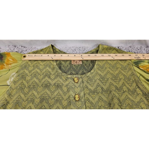 Vintage URU Womens Silk Maxi Dress Floral Kimono Duster Green Boho Art Rare OS - Picture 11 of 15
